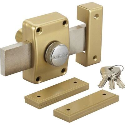 BRICARD Verrou à bouton pour porte dentrée pêne long 140 mm Cylindre 45 mm 3 clés crantées Jaune - Publicité BRICARD Verrou à bouton pour porte dentrée pêne long 140 mm Cylindre 45 mm 3 clés crantées Jaune - Publicité
