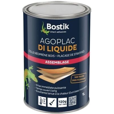 Colle Contact Néoprène - BOSTIK - AGOPLAC DI LIQUIDE - Durcisseur Incorporé - 1 L - Ambré - Publicité Colle Contact Néoprène - BOSTIK - AGOPLAC DI LIQUIDE - Durcisseur Incorporé - 1 L - Ambré - Publicité