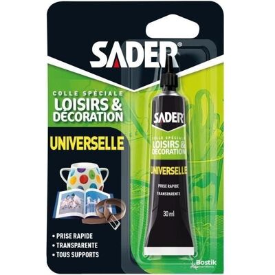 Colle universelle solvantée - SADER - 30 ml - Prise rapide - Résiste à leau - Tout supports Blanc - Publicité Colle universelle solvantée - SADER - 30 ml - Prise rapide - Résiste à leau - Tout supports Blanc - Publicité