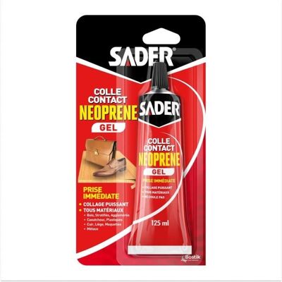 Colle contact néoprène gel extra forte - SADER - Tous matériaux - Prise immédiate - Tube 125 ml Jaune - Publicité Colle contact néoprène gel extra forte - SADER - Tous matériaux - Prise immédiate - Tube 125 ml Jaune - Publicité