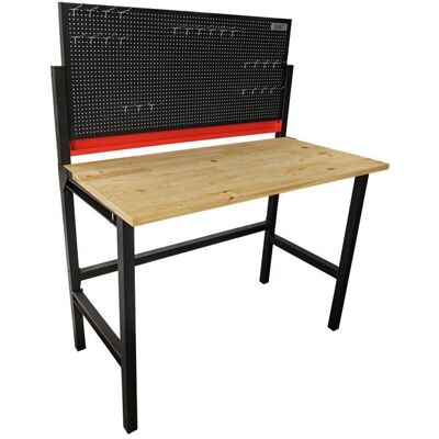 OXEO Établi datelier pliable mural - 120 x 64 x 147cm - Panneau acier perforé - 25 crochets - Plateau bois ép 25mm Noir - Publicité OXEO Établi datelier pliable mural - 120 x 64 x 147cm - Panneau acier perforé - 25 crochets - Plateau bois ép 25mm Noir - Publicité