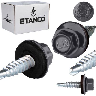 Vis autoperceuse pour tôle - ETANCO - 48x20 mm - RAL 7024 - 250 pièces - Acier galvanisé - Joint EPDM - Publicité Vis autoperceuse pour tôle - ETANCO - 48x20 mm - RAL 7024 - 250 pièces - Acier galvanisé - Joint EPDM - Publicité