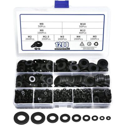 1200 rondelles plates en plastique pour vis et boulons - assortiment de rondelles de qualité supérieure pour garde-boue - jeu de ron - Publicité 1200 rondelles plates en plastique pour vis et boulons - assortiment de rondelles de qualité supérieure pour garde-boue - jeu de ron - Publicité