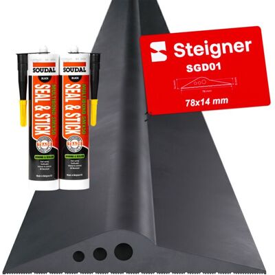 STEIGNER Seuil de garage 45m en EPDM noir 14mm x 78mm SGD01 – Kit isolant avec 2x colle montage et joint porte garage Noir - Publicité STEIGNER Seuil de garage 45m en EPDM noir 14mm x 78mm SGD01 – Kit isolant avec 2x colle montage et joint porte garage Noir - Publicité