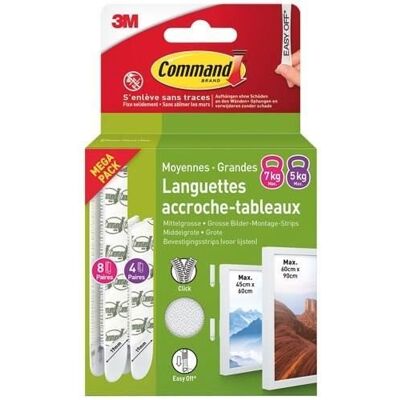 3M - Languette accroche-tableau - Adhésive - Auto-agrippante - Assortis - Supporte 5 et 7 kg - Lot de 12 Blanc - Publicité 3M - Languette accroche-tableau - Adhésive - Auto-agrippante - Assortis - Supporte 5 et 7 kg - Lot de 12 Blanc - Publicité