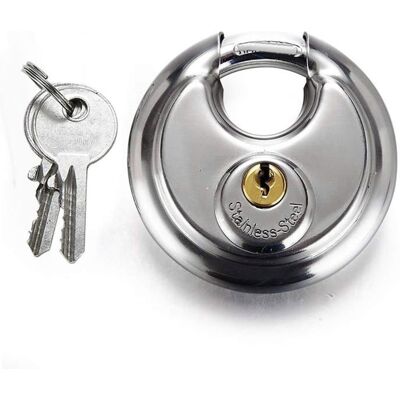 ZEMINPEOEL 70 mm grande Distribution Cadenas en acier inoxydable Forme ronde gâteau Lock entrepôt Porte Disc Chaîne antivol Serrure avec - Publicité ZEMINPEOEL 70 mm grande Distribution Cadenas en acier inoxydable Forme ronde gâteau Lock entrepôt Porte Disc Chaîne antivol Serrure avec - Publicité