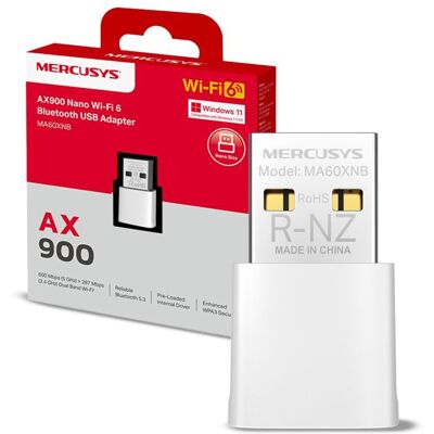 Adaptateur USB Nano Wi‑Fi - MERCUSYS - MA60XNB - Wi‑Fi 6 AX900 - Bluetooth 5.3 - Dual Band 24/5 GHz - Publicité Adaptateur USB Nano Wi‑Fi - MERCUSYS - MA60XNB - Wi‑Fi 6 AX900 - Bluetooth 5.3 - Dual Band 24/5 GHz - Publicité