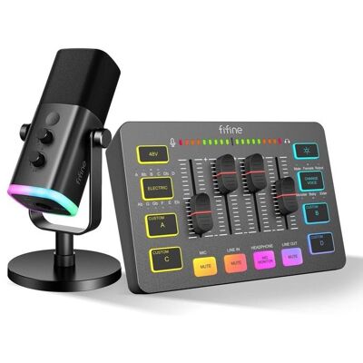 FIFINE Micro dynamique de streaming USB/XLR mixeur audio de jeu mixeur PC RGB - Publicité FIFINE Micro dynamique de streaming USB/XLR mixeur audio de jeu mixeur PC RGB - Publicité
