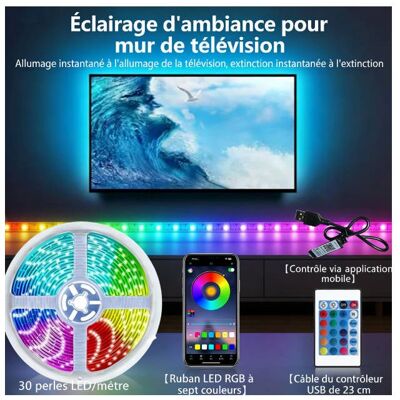 APROSP Ruban LED RGB pour mur d’arrière-plan de TV - 5m 30 LED/m Contrôle APP & Télécommande & Connexion Bluetooth Alimentation USB - Publicité APROSP Ruban LED RGB pour mur d’arrière-plan de TV - 5m 30 LED/m Contrôle APP & Télécommande & Connexion Bluetooth Alimentation USB - Publicité