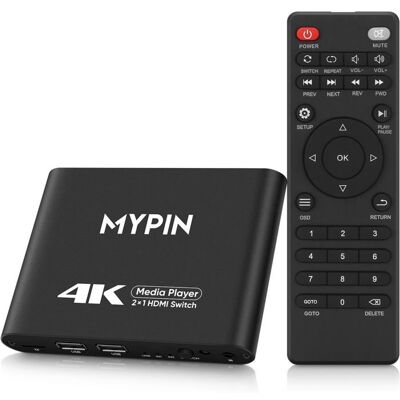 MYPIN Lecteur Multimédia 4K Lecteur HDMI 2 en 1 Commutateur Automatique avec Télécommande - Publicité MYPIN Lecteur Multimédia 4K Lecteur HDMI 2 en 1 Commutateur Automatique avec Télécommande - Publicité