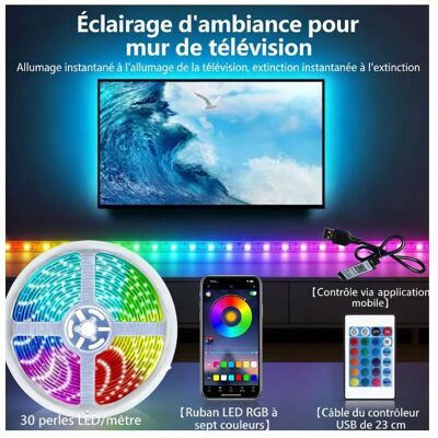 APROSP Ruban LED RGB pour mur d’arrière-plan de TV - 30 LED/m Contrôle APP & Télécommande & Connexion Bluetooth Alimentation USB - 2m - Publicité APROSP Ruban LED RGB pour mur d’arrière-plan de TV - 30 LED/m Contrôle APP & Télécommande & Connexion Bluetooth Alimentation USB - 2m - Publicité