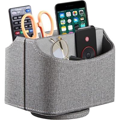 ANNEFLY Support de télécommande en cuir synthétique rotatif à 360 degrés pour manettes médias papeterie table de chevet - Gris - Publicité ANNEFLY Support de télécommande en cuir synthétique rotatif à 360 degrés pour manettes médias papeterie table de chevet - Gris - Publicité
