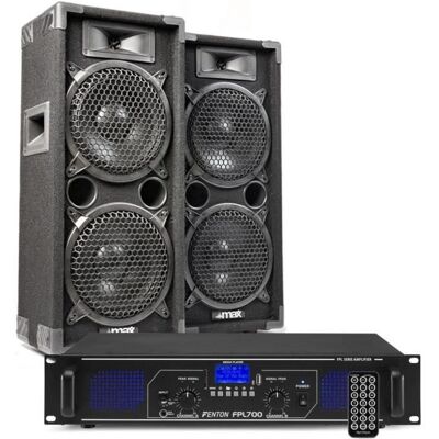 Kit sono DJ - FENTON - MAX28 - Amplificateur Bluetooth 1600W - Double woofer 8 pouces - Télécommande incluse Noir - Publicité Kit sono DJ - FENTON - MAX28 - Amplificateur Bluetooth 1600W - Double woofer 8 pouces - Télécommande incluse Noir - Publicité