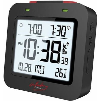 Réveil radio-piloté - Infactory - Noir - Thermomètre - Double alarme - Compact Noir - Publicité Réveil radio-piloté - Infactory - Noir - Thermomètre - Double alarme - Compact Noir - Publicité