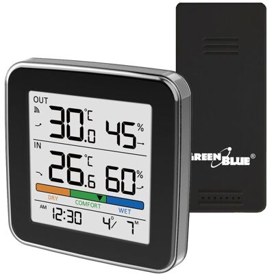 Station météo sans fil GreenBlue température + humidité - °C / °F jusquà 60 m noir GB169 B Noir - Publicité Station météo sans fil GreenBlue température + humidité - °C / °F jusquà 60 m noir GB169 B Noir - Publicité