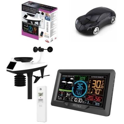 Optex Station Météo - PRO - WiFi - Anémomètre - Pluviomètre - Extérieur 5 en 1 + Souris sans fil Porshe Noir - Publicité Optex Station Météo - PRO - WiFi - Anémomètre - Pluviomètre - Extérieur 5 en 1 + Souris sans fil Porshe Noir - Publicité