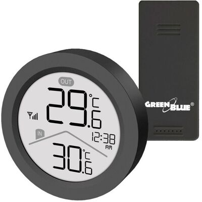 Station météo sans fil GreenBlue température intérieure et extérieure horloge choix entre °C et °F portée jusquà 60 m GB162 B Noir - Publicité Station météo sans fil GreenBlue température intérieure et extérieure horloge choix entre °C et °F portée jusquà 60 m GB162 B Noir - Publicité