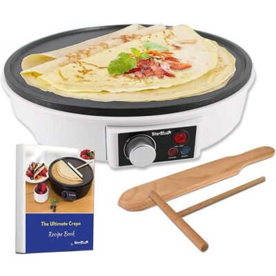 Crêpière électrique StarBlue 30.5cm avec Spatule en bois - Poêle antiadhésive AC 220-240V 1000W Blanc - Publicité Crêpière électrique StarBlue 30.5cm avec Spatule en bois - Poêle antiadhésive AC 220-240V 1000W Blanc - Publicité
