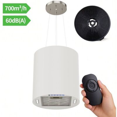 FIREGAS Hotte îlot suspendue 35 cm 700 m³/h 3 vitesses éclairage LED arrêt différé 2 filtres à charbon – Blanc Mat Blanc - Publicité FIREGAS Hotte îlot suspendue 35 cm 700 m³/h 3 vitesses éclairage LED arrêt différé 2 filtres à charbon – Blanc Mat Blanc - Publicité