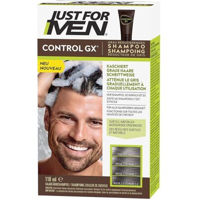 Just For Men Control GX Shampooing colorant homme pour cheveux Réduit progressivement les cheveux gris Pour un Look Naturel et Discret Dispon - Publicité Just For Men Control GX Shampooing colorant homme pour cheveux Réduit progressivement les cheveux gris Pour un Look Naturel et Discret Dispon - Publicité