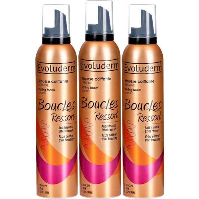 EVOLUDERM - Boucles Ressort - Mousse Coiffante Kératine - 250 ml - 90% dOrigine Naturelle - Lot de 3 x 250 ml - Publicité EVOLUDERM - Boucles Ressort - Mousse Coiffante Kératine - 250 ml - 90% dOrigine Naturelle - Lot de 3 x 250 ml - Publicité