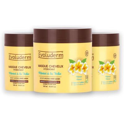 EVOLUDERM - Masque Cheveux Hydratant Monoï à la Folie - 500 ml - 99% dOrigine Naturelle - Fabrication Française - Lot de 3 x 500 ml - Publicité EVOLUDERM - Masque Cheveux Hydratant Monoï à la Folie - 500 ml - 99% dOrigine Naturelle - Fabrication Française - Lot de 3 x 500 ml - Publicité