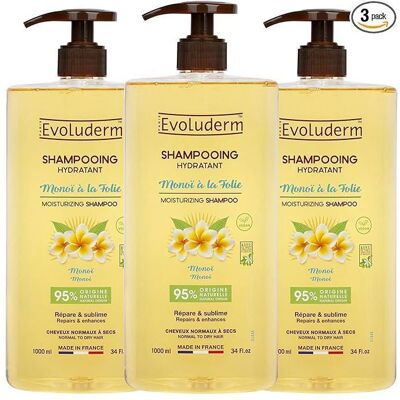 EVOLUDERM - Shampoing Hydratant Monoï à la Folie - 1000 ml - 95% dOrigine Naturelle - Lot de 3 x 1000 ml - Publicité EVOLUDERM - Shampoing Hydratant Monoï à la Folie - 1000 ml - 95% dOrigine Naturelle - Lot de 3 x 1000 ml - Publicité