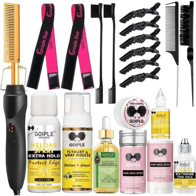 GOIPLE Lisseur électrique professionnel à température réglable comprenant colle pour perruque produits coiffants et huile capillaire Noir - Publicité GOIPLE Lisseur électrique professionnel à température réglable comprenant colle pour perruque produits coiffants et huile capillaire Noir - Publicité