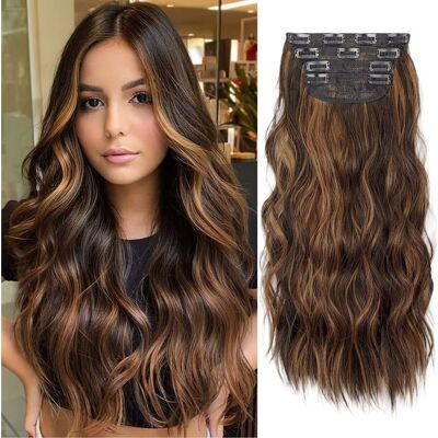 JBNIUAY Extension de cheveux à clips bouclés aspect naturel - Cheveux synthétiques couleur châtaigne mixte brun clair - 11 clips inclus - Publicité JBNIUAY Extension de cheveux à clips bouclés aspect naturel - Cheveux synthétiques couleur châtaigne mixte brun clair - 11 clips inclus - Publicité