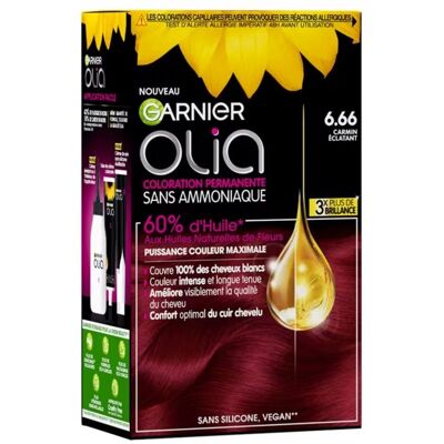 Garnier Olia Coloration 6.66 Carmin Eclatant - Publicité Garnier Olia Coloration 6.66 Carmin Eclatant - Publicité