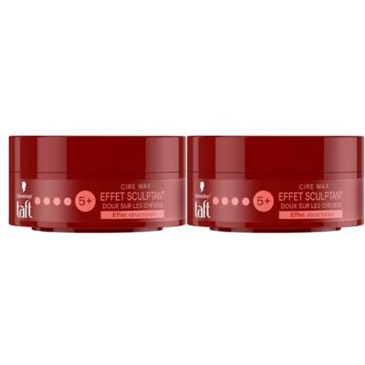 Schwarzkopf - Taft - Pot de Cire Wax Homme - Fixation 5+ - Effet Sculptant - 75 ml - Lot de 2 - Publicité Schwarzkopf - Taft - Pot de Cire Wax Homme - Fixation 5+ - Effet Sculptant - 75 ml - Lot de 2 - Publicité