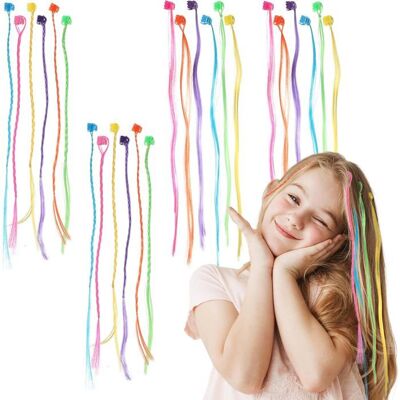XVX Ensemble de 24 extensions de cheveux colorées pour enfants avec clips idéal pour les fêtes les vacances et le quotidien. Publicité XVX Ensemble de 24 extensions de cheveux colorées pour enfants avec clips idéal pour les fêtes les vacances et le quotidien. Publicité