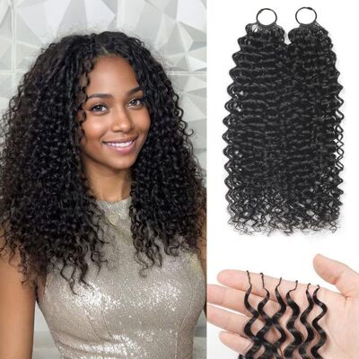 Extensions de Cheveux Naturels Bouclés 35cm Noir Mèches Pré-séparées au Crochet Effet Wet Wave Anti-Nœuds Lot de 40 - Publicité Extensions de Cheveux Naturels Bouclés 35cm Noir Mèches Pré-séparées au Crochet Effet Wet Wave Anti-Nœuds Lot de 40 - Publicité