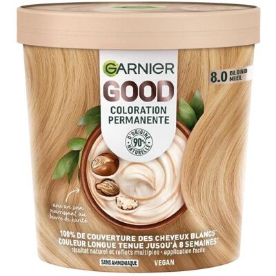 Coloration - GARNIER - Honey Blonde 8.0 - Sans ammoniaque - Beurre de karité - Couvre 100% cheveux blancs - Publicité Coloration - GARNIER - Honey Blonde 8.0 - Sans ammoniaque - Beurre de karité - Couvre 100% cheveux blancs - Publicité