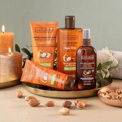 EVOLUDERM -Routine Cheveux Argan Divin - 4 Produits -Ingrédients dOrigine Naturelle - Végan - Idéal Cadeau - Publicité EVOLUDERM -Routine Cheveux Argan Divin - 4 Produits -Ingrédients dOrigine Naturelle - Végan - Idéal Cadeau - Publicité