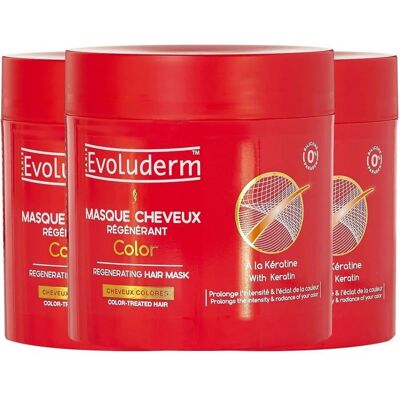 EVOLUDERM - Masque Cheveux Régénérant Color - 500 ml - 99% dOrigine Naturelle - Végan - Lot de 3 x 500 ml - Publicité EVOLUDERM - Masque Cheveux Régénérant Color - 500 ml - 99% dOrigine Naturelle - Végan - Lot de 3 x 500 ml - Publicité
