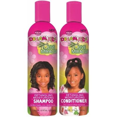 African Pride Dream Kids Olive Miracle Shampoing hydratant et après-shampoing démêlant - 355 ml - Publicité African Pride Dream Kids Olive Miracle Shampoing hydratant et après-shampoing démêlant - 355 ml - Publicité