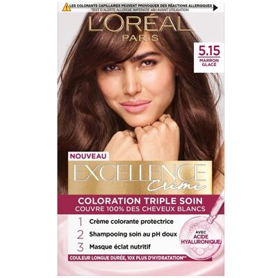 L'OREAL PARIS Coloration permanente Excellence LOREAL PARIS - Crème Marron Glacé 5.15 - Publicité L'OREAL PARIS Coloration permanente Excellence LOREAL PARIS - Crème Marron Glacé 5.15 - Publicité