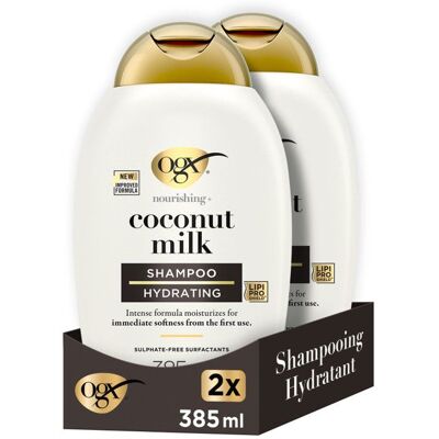 Lot de 2 OGX Shampooing Nourrissant Lait de Coco 385ml – Soin capillaire hydratant pour cheveux secs - Publicité Lot de 2 OGX Shampooing Nourrissant Lait de Coco 385ml – Soin capillaire hydratant pour cheveux secs - Publicité