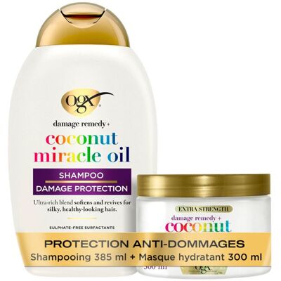 OGX Shampooing Masque Extra Strength Damage Remedy Coconut Miracle Oil – fortifiant à lhuile de noix de coco - Publicité OGX Shampooing Masque Extra Strength Damage Remedy Coconut Miracle Oil – fortifiant à lhuile de noix de coco - Publicité