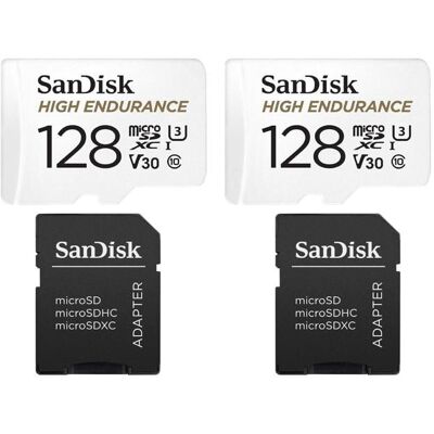 QUMOX 2PCS Carte micro sdxc Sandisk High Endurance 128 Go Video Class V30 / UHS-I U3 / Class10 lecture 100MB/s écriture 40MB/s - Publicité QUMOX 2PCS Carte micro sdxc Sandisk High Endurance 128 Go Video Class V30 / UHS-I U3 / Class10 lecture 100MB/s écriture 40MB/s - Publicité