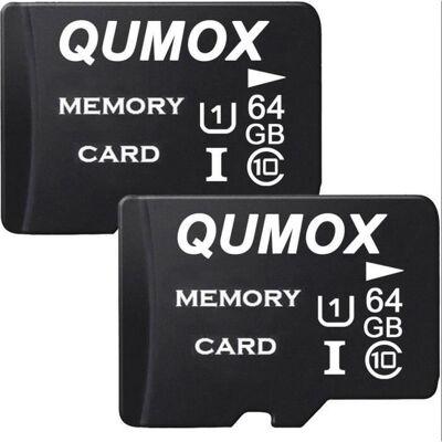 QUMOX Lot de 2 Carte Micro SD 64 Go 64g Carte Mémoire Micro SDHC Classe 10 UHS-I Carte TF pour Smartphone Android Appareil PhotoTablette Noir - Publicité QUMOX Lot de 2 Carte Micro SD 64 Go 64g Carte Mémoire Micro SDHC Classe 10 UHS-I Carte TF pour Smartphone Android Appareil PhotoTablette Noir - Publicité