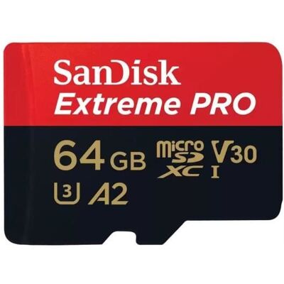 QUMOX Carte microSDXC - SanDisk - Extreme Pro - 64 Go - 200 Mo/s - A2 UHS-I Classe 10 U3 V30 Noir - Publicité QUMOX Carte microSDXC - SanDisk - Extreme Pro - 64 Go - 200 Mo/s - A2 UHS-I Classe 10 U3 V30 Noir - Publicité