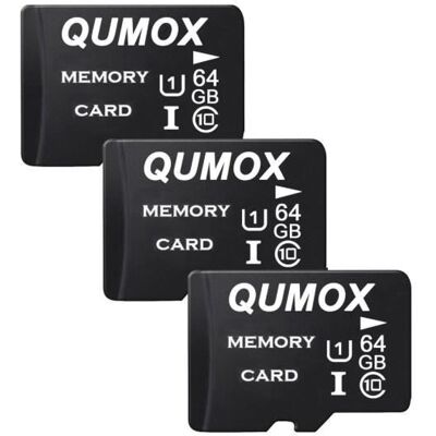 QUMOX Lot de 3 Carte Micro SD 64 Go 64g Carte Mémoire Micro SDHC Classe 10 UHS-I Carte TF pour Smartphone Android Appareil Photo Tablette Noir - Publicité QUMOX Lot de 3 Carte Micro SD 64 Go 64g Carte Mémoire Micro SDHC Classe 10 UHS-I Carte TF pour Smartphone Android Appareil Photo Tablette Noir - Publicité
