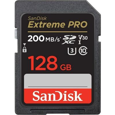 Aura SanDisk 128 Go Extreme PRO carte SDXC + RescuePRO Deluxe jusquà 200 Mo/s UHS-I Classe 10 U3 V30 Noir - Publicité Aura SanDisk 128 Go Extreme PRO carte SDXC + RescuePRO Deluxe jusquà 200 Mo/s UHS-I Classe 10 U3 V30 Noir - Publicité