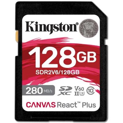 Kingston Canvas React Plus - Carte mémoire flash - 128 Go - Video Class V60 / UHS-II U3 / Class10 - SDXC UHS-II - Publicité Kingston Canvas React Plus - Carte mémoire flash - 128 Go - Video Class V60 / UHS-II U3 / Class10 - SDXC UHS-II - Publicité