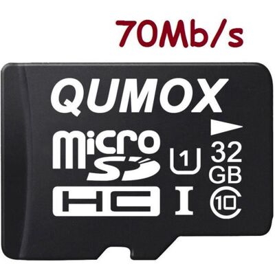 Carte Micro SD Qumox 32 Go classe 10 UHS-I U1 70Mo/s avec adaptateur Noir - Publicité Carte Micro SD Qumox 32 Go classe 10 UHS-I U1 70Mo/s avec adaptateur Noir - Publicité