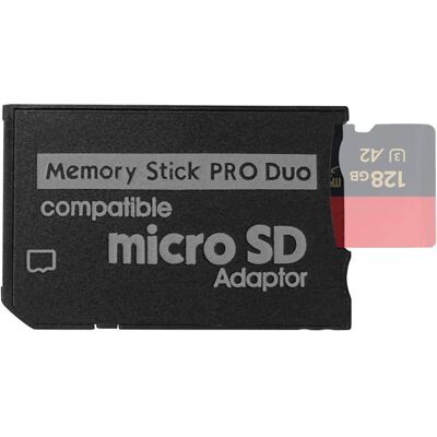 QUMOX Adaptateur Micro SD vers Memory Stick Pro Duo Compatible PSP 1000/2000/3000 Appareil Photo Sony Handycam – Jusquà 128 Go - Publicité QUMOX Adaptateur Micro SD vers Memory Stick Pro Duo Compatible PSP 1000/2000/3000 Appareil Photo Sony Handycam – Jusquà 128 Go - Publicité