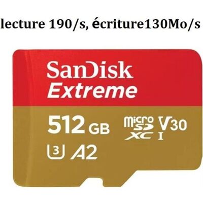 QUMOX Micro SD SDXC SanDisk Extreme 512 Go Carte Mémoire microSDXC A2 vitesse lecture 190/s écriture130Mo/s Classe 10 U3 V3 - Publicité QUMOX Micro SD SDXC SanDisk Extreme 512 Go Carte Mémoire microSDXC A2 vitesse lecture 190/s écriture130Mo/s Classe 10 U3 V3 - Publicité