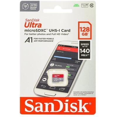 QUMOX Micro SD - Sandisk - Ultra 128Go - 140MB/S - Classe 10 - U1 A1 - Adaptateur SD inclus Noir - Publicité QUMOX Micro SD - Sandisk - Ultra 128Go - 140MB/S - Classe 10 - U1 A1 - Adaptateur SD inclus Noir - Publicité